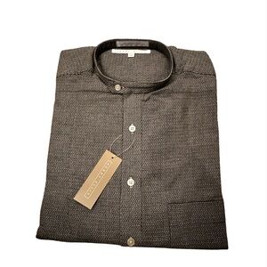 Perry Ellis Black and Gray Casual Button Down Band Collar Shirt 90’s NWT